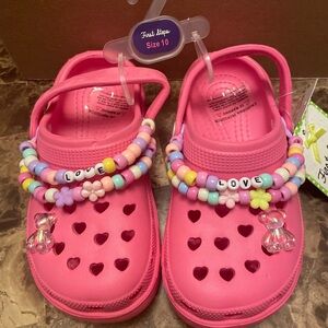 Pink Kids Clogs Croc like with Beaded Charms.